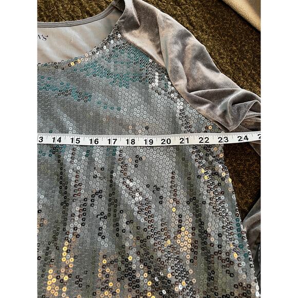 Roamans gray silver sequin velvet bling top shirt cut out criss cross sleeve 14 - Picture 7 of 11